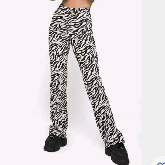 Motel Rocks Zoven Trouser 90s Zebra Print Flare High Waist Pants NWT - Picture 1 of 16